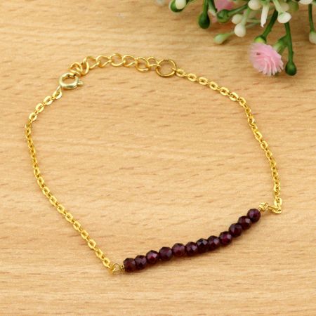 Garnet Beaded bracelet dainty minimalist bracelet, Brass 22k gold plated bracelet, Handmade jewelry